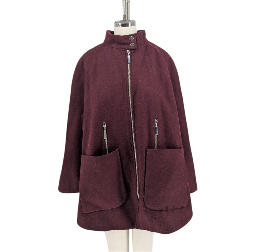 11421 Kate Mallory Pea Coat Cape Burgundy size Small preppy winter wool blend